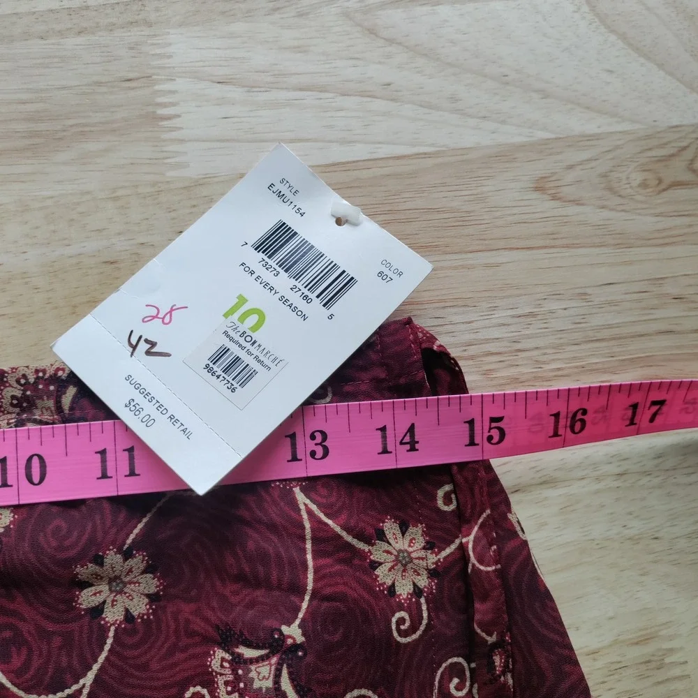 Emma James Liz Claiborne Burgundy Floral Scroll Maxi Wrap Skirt Size 10 EJMU1154
